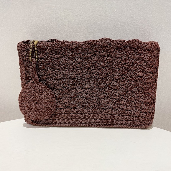 Vintage 40s Brown Corde Box Shaped Clutch w/Key Chain and Large Circular Tassel - Picture 11 of 13